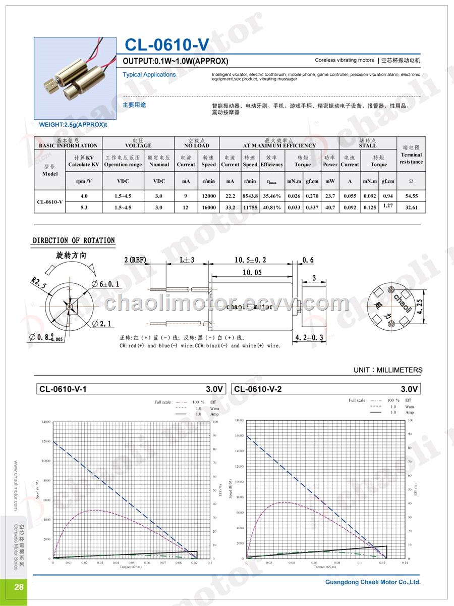 6mm x 10mm Vibration Motor CL0610V For Massage Product