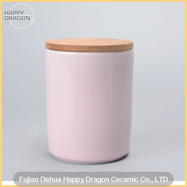 Pink Ceramic Massage Candle Jar With Wooden Lid