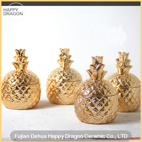 Pineapple Golden Ceramic Candle Jar With Lid