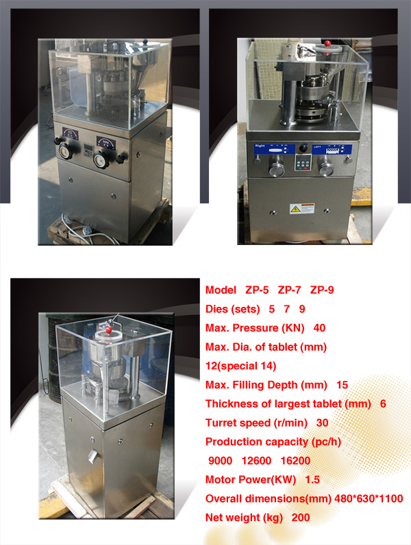 ZP 9 Small Rotary Tablet Press Machine Pill Press for different tablets and plain tablets with 9 sets punch dies molds