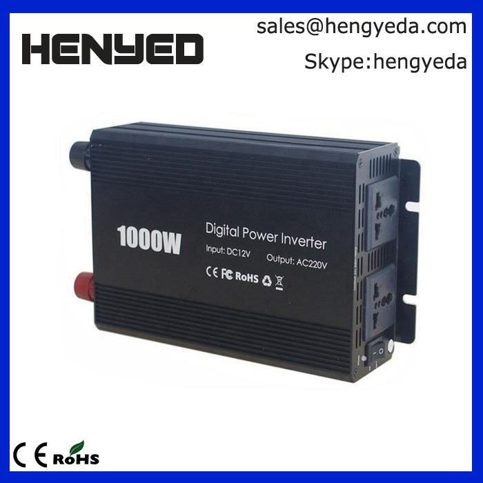 1000W Car Power Inverter 2 AC Outlets 12V DC to 110V AC with Battery Clip Cable
