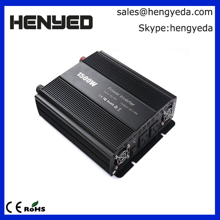 1500W Car Power Inverter 2 AC Outlets 12V DC to 110V AC with Battery Clip Cable