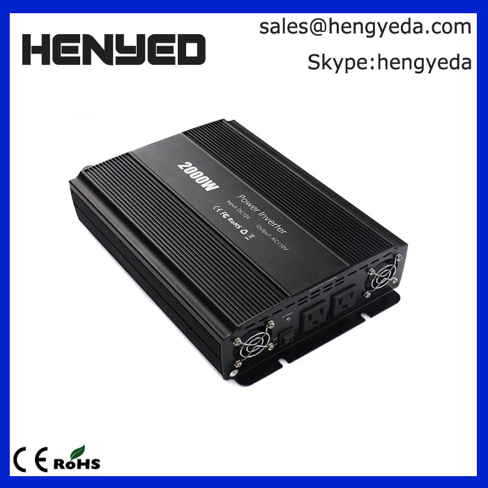 HYDD2000W 2000W Car Power Inverter 2 AC Outlets 12V DC to 110V AC with Battery Clip Cable