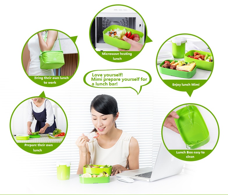 High Quality Bento Lunch Box Set with Insulated Thermal Cooler Lunch Tote Bag Food Container Microwave Safe BPA Free