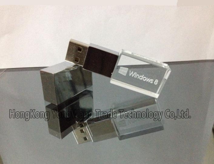 Square Crystal USB 20 Flash Drive with LED Light of Different Color