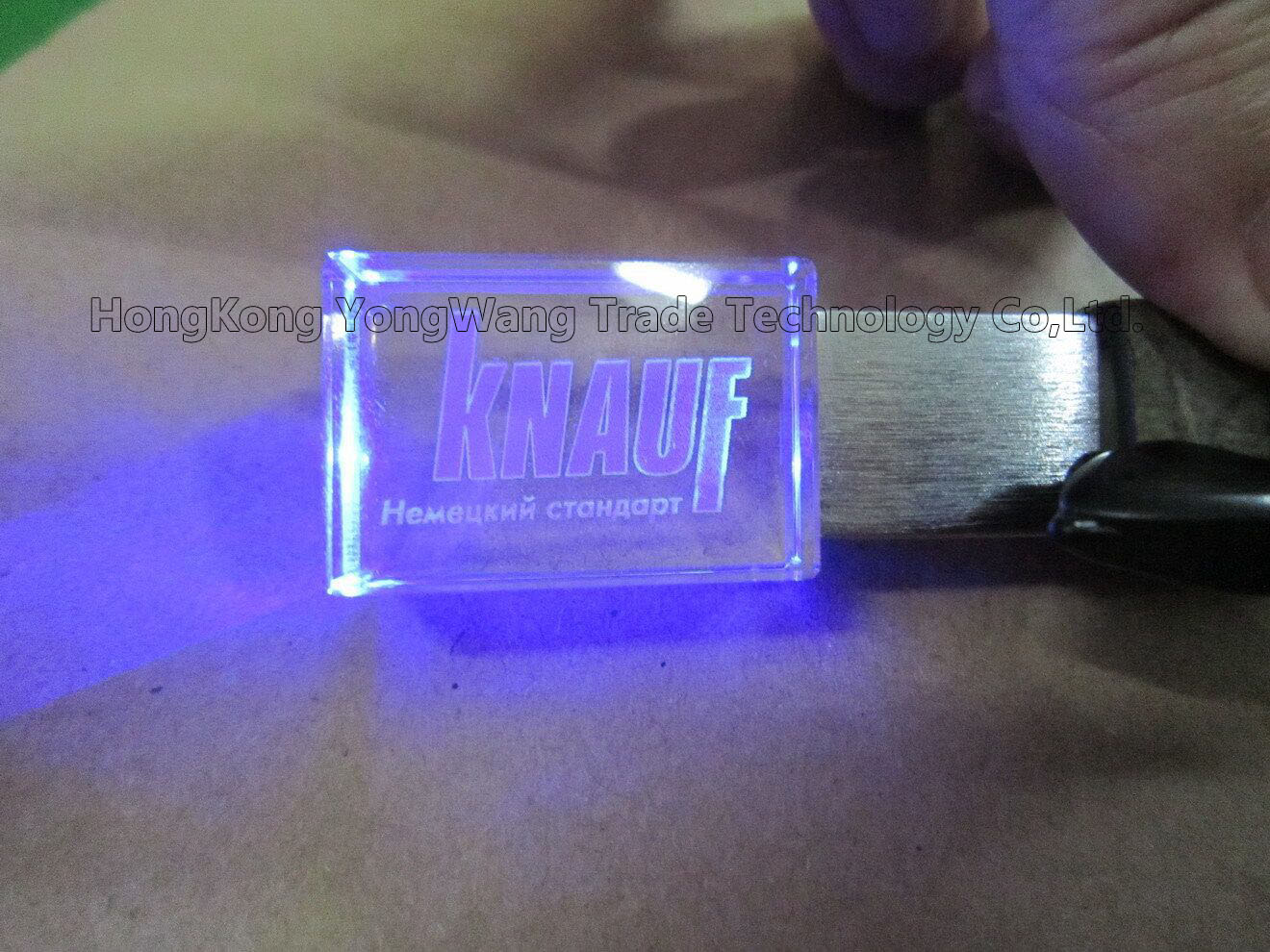 Square Crystal USB 20 Flash Drive with LED Light of Different Color