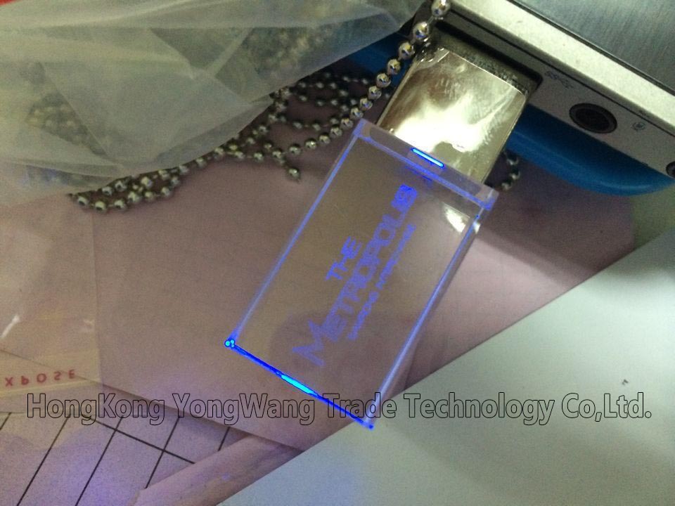 Square Crystal USB 20 Flash Drive with LED Light of Different Color