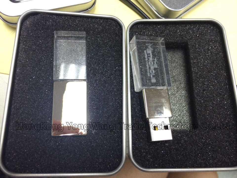 Square Crystal USB 20 Flash Drive with LED Light of Different Color