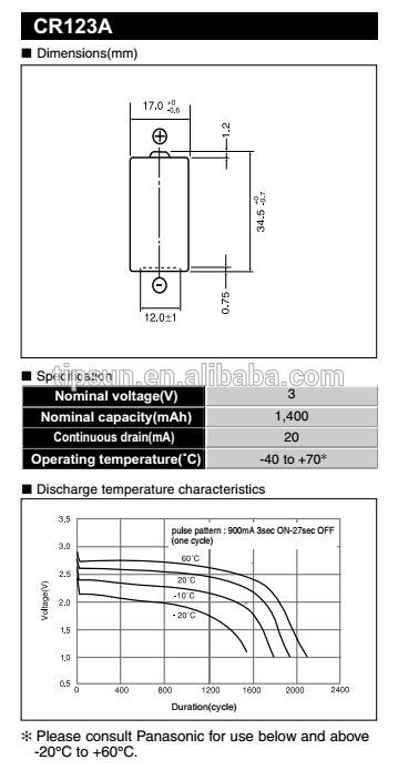 Individually shrink package 1400mAh CR123A Lithium 3 volt Battery Japaness Brand for Digital product