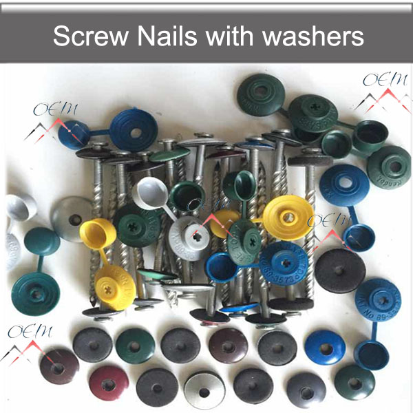 Roofing screw nails with washers