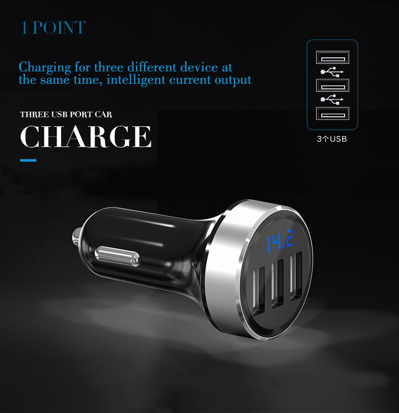 Fashion design ABS 5V 31A 3 USB intelligent Car Charger AP03