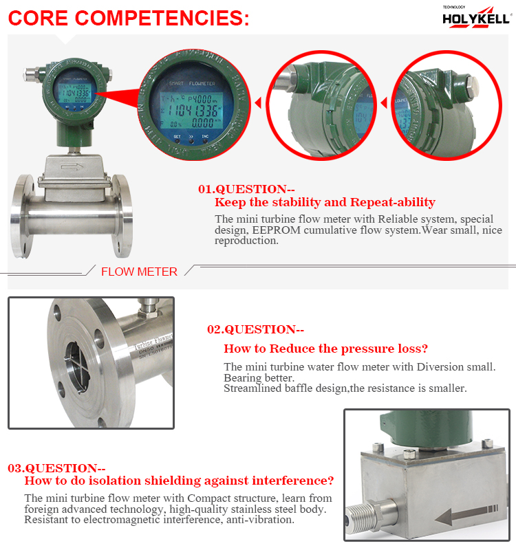 Holykell high accuracy digital diesel flow meter turbine fuel oil Flow meter