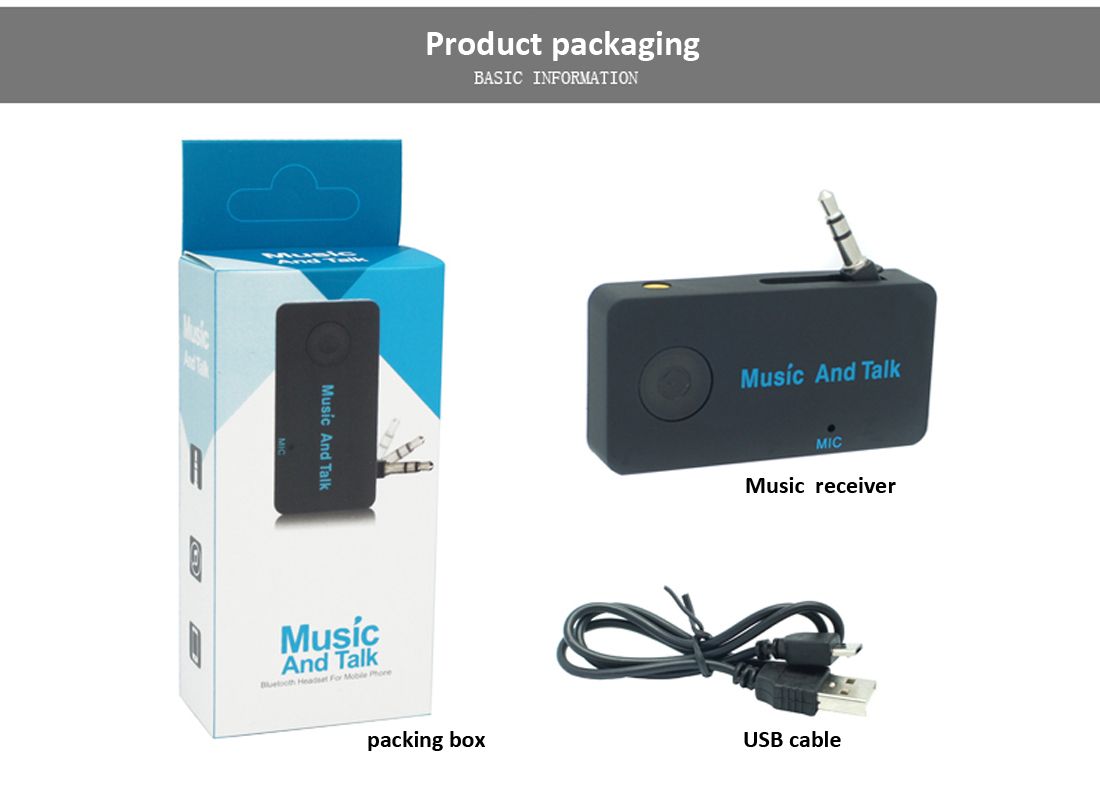 Factory Price ABS Car Bluetooth Handsfree Music Talk Bluetooth Receiver with Microphone