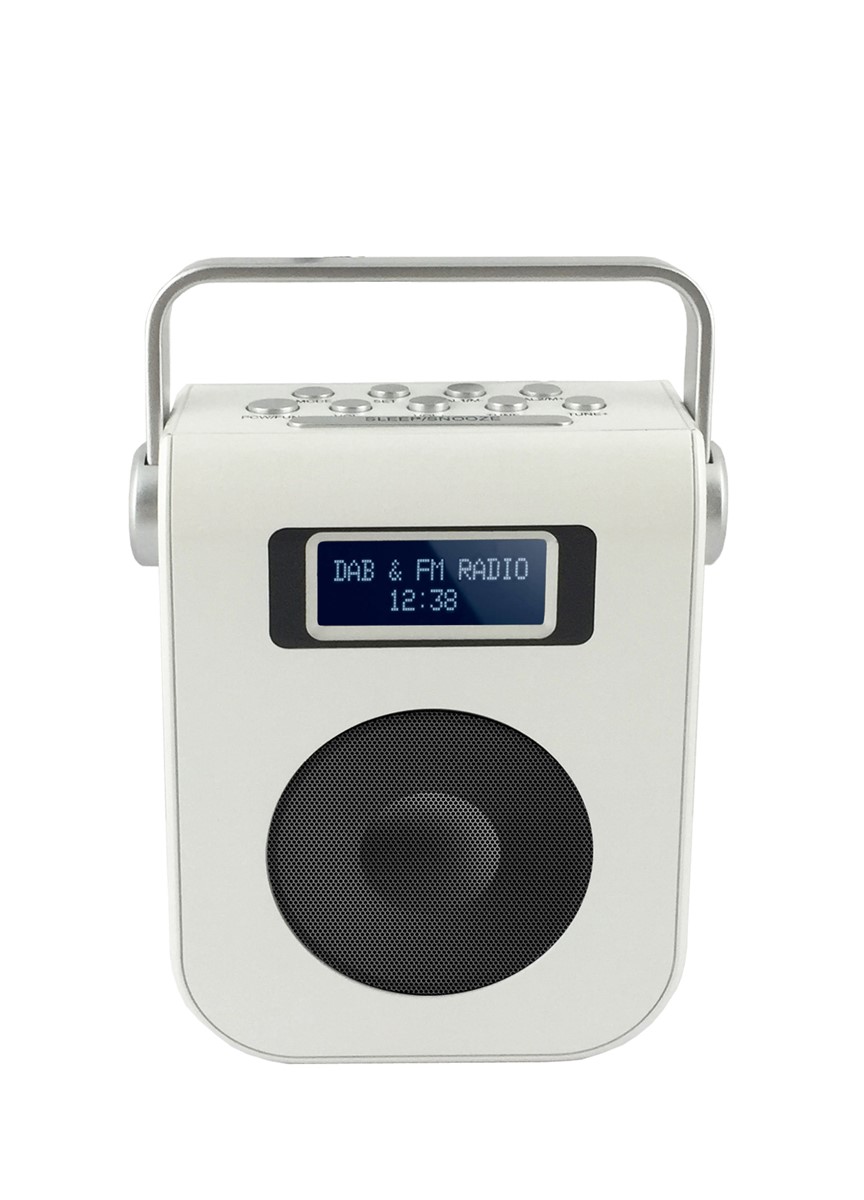 Portable DAB radio with dual clock alarm