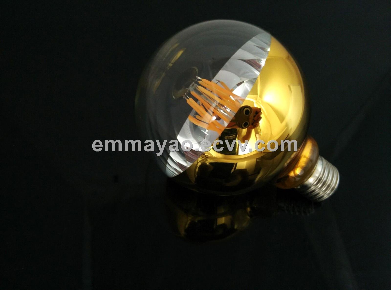 Golden mirror cover led filament bulb for home decoration