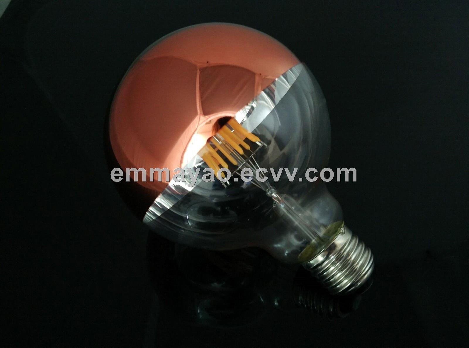 Golden mirror cover led filament bulb for home decoration