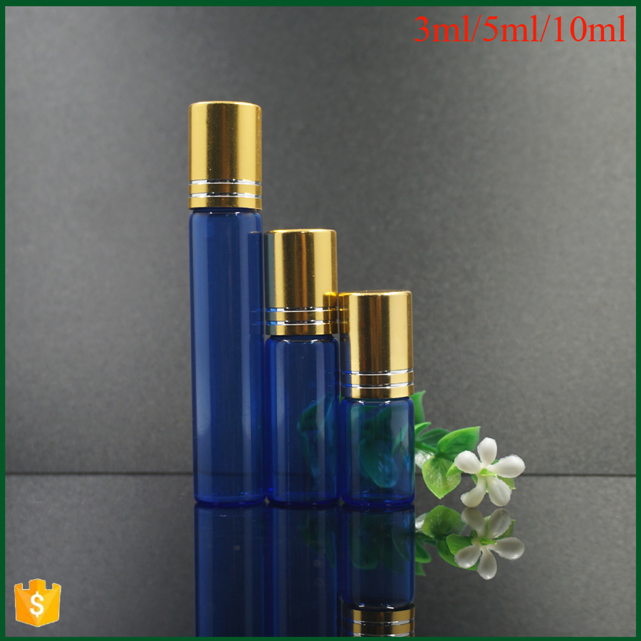 Blue 3ml glass roll on bottle with aluminum cap