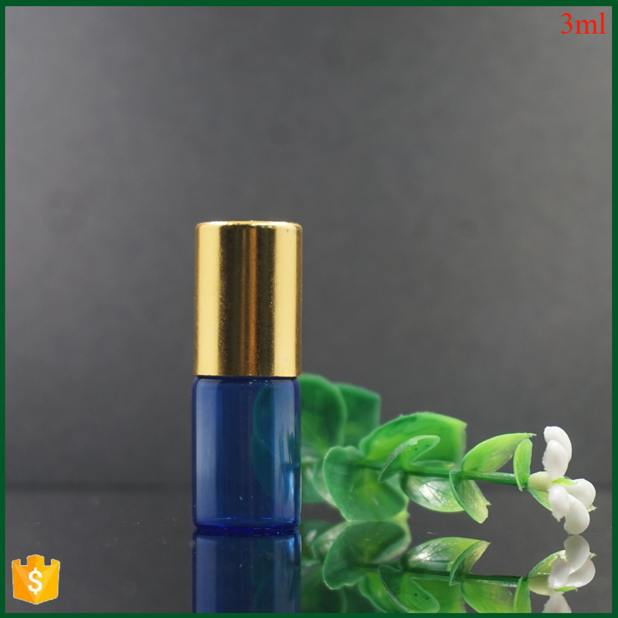 Blue 3ml glass roll on bottle with aluminum cap