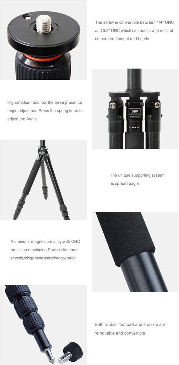 OBO 2017 hot new releases professional aluminum camera tripod BF255