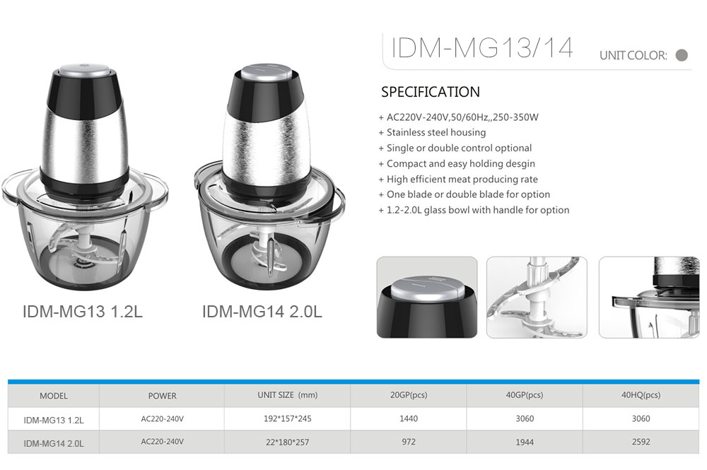 Ideamay 2 speeds 1220L Glass Bowl Meat Chopper