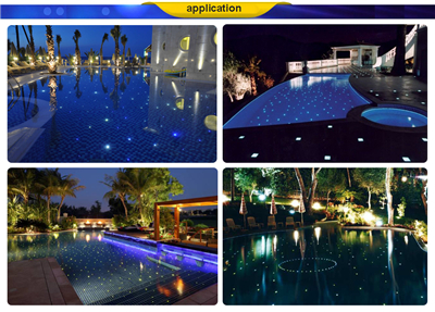 Swimming pool fiber optic light with LED light engine and end glow fiberoptics for star sky effect