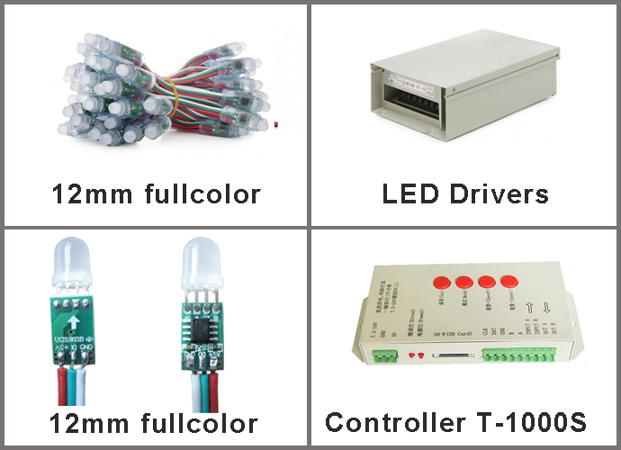 50pcs string 12mm 1903IC digital RGB led pixel module point light IP67 DC5V input 03W full 24 bit color