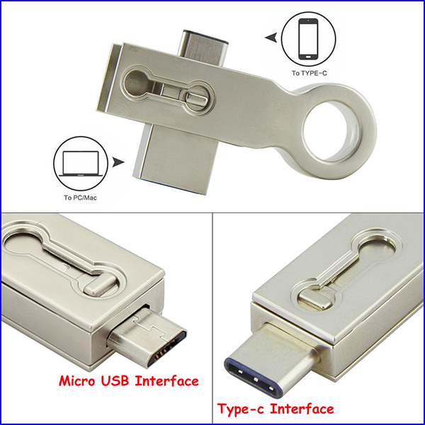 Key Ring Ending USB 31 USBC Pen Drive Swivel Design Solid Full Metal