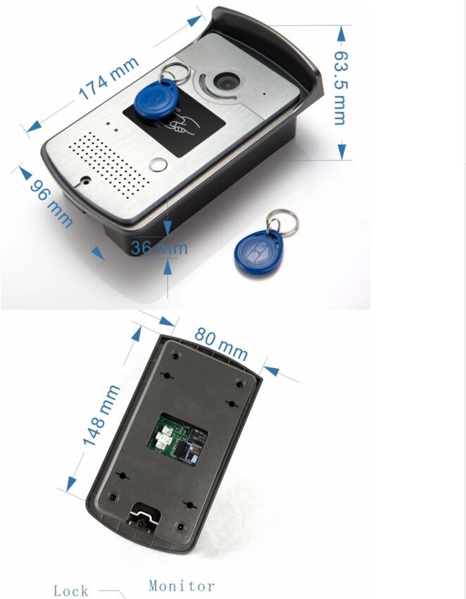 7 inch TFT touch screen video door phone with RFID keyfobs door bell camera