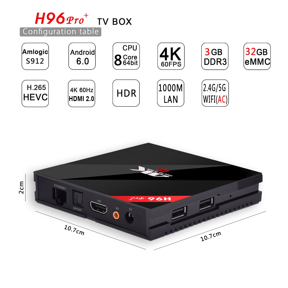 New Model H96 PRO Amlogic S912 3G32g Google Android 711 Best TV Box