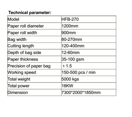 Automatic food paper bag making machine Model HFB270