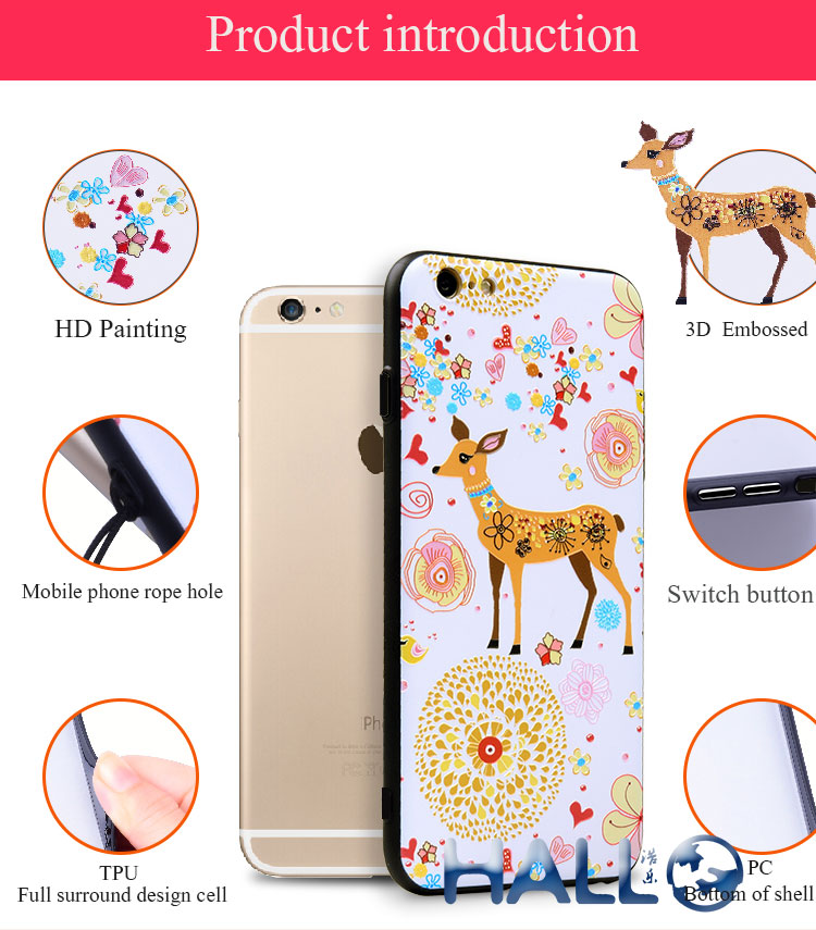 3D Embossing Design Soft TPUPC protect cover for Cartoon Mobile Phone Cases for iPhone 7 7plus