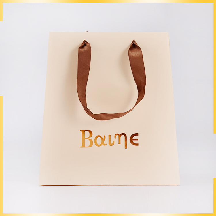 Fancy custom ladder type with silk ribbon paper bag with logo bag paper for shopping