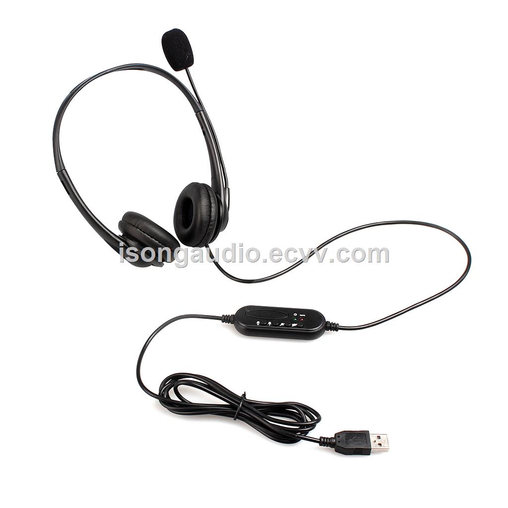 High Quality PU Earmuff USB Call Center Headset with Microphone