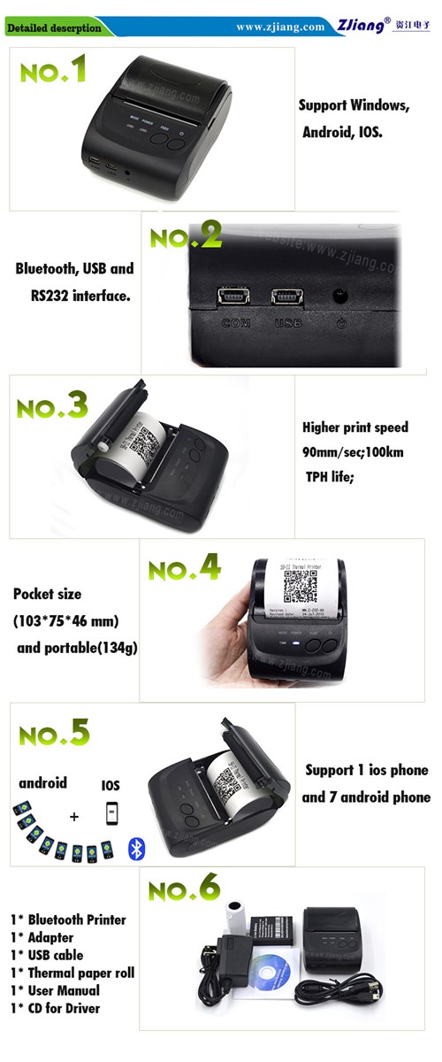 Mobile Parking Ticket Machine Palm Mini Receipt Printers Wireless ZJ5802LN