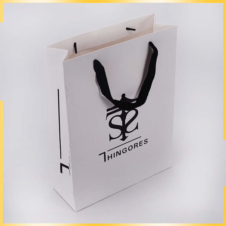HighEnd waterproof custom classic white coated with black design printed paper bag for hot selling