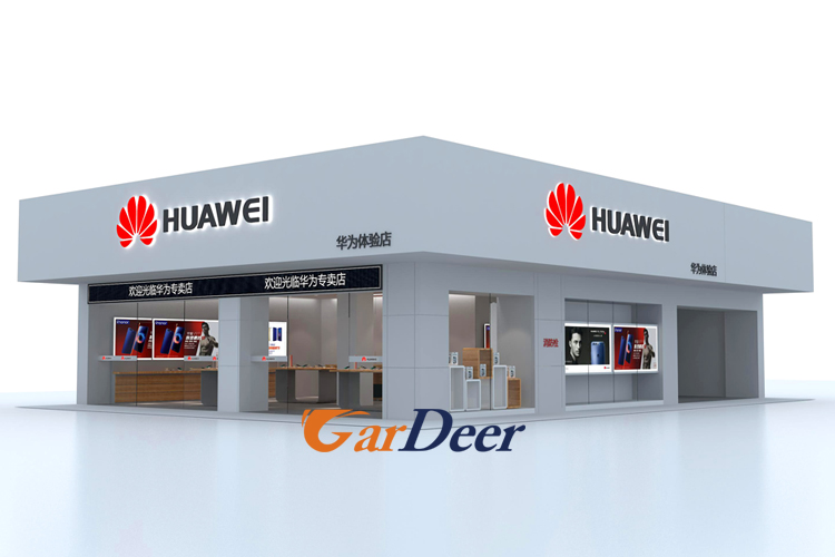 2017 new style 1800x900x900mm U shape stainless steel display table for huawei store experience