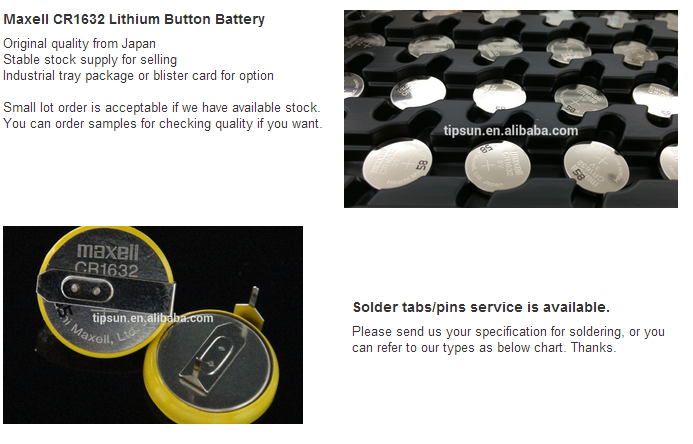 3V Maxell CR1632 lithium Button Cell Battery for TPMS with high temperature