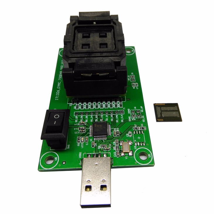 Clamshell Structure eMCP221 Reader to USB for BGA 221 testing size 115x13mm nand flash programmer
