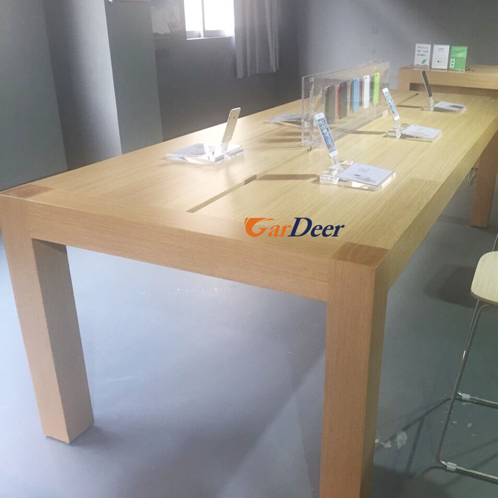 High quality 24001200900mm wood grain wood display table for apple store experience