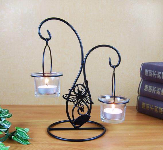 home table decoration metal candle holder with glass cup