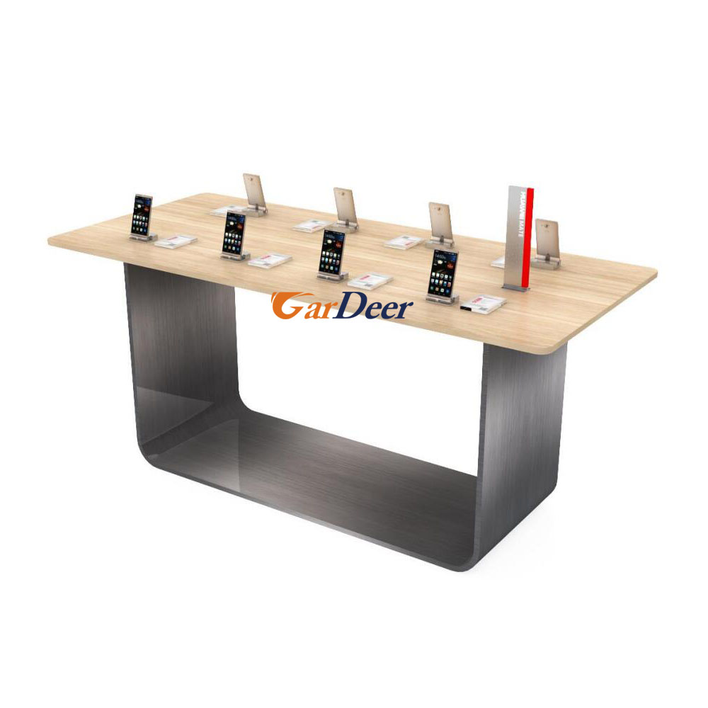 2017 new style 1800x900x900mm U shape stainless steel display table for huawei store experience