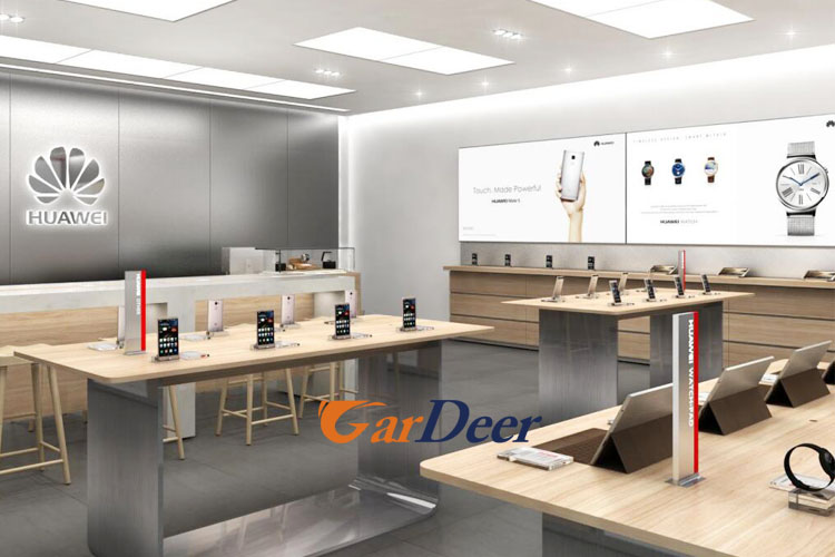 2017 new style 1800x900x900mm U shape stainless steel display table for huawei store experience