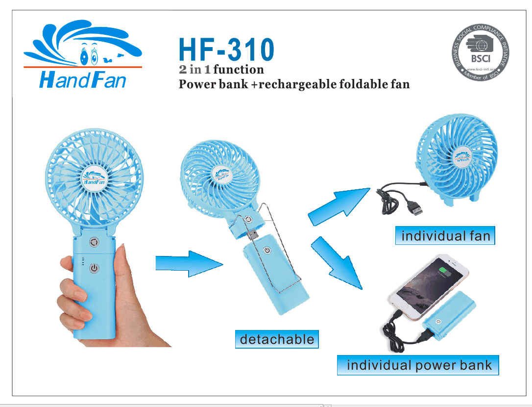 HF310 mini portable handy power bank usb fan for home and travel