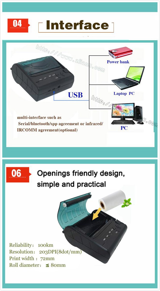 ZJ8003 Portable Android Bluetooth Mobile Printer Invoices with Android IOS SDK