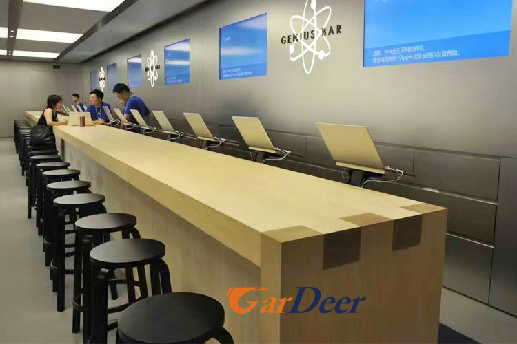 Shenzhen customized ash tree wood grain wood cashier desk for apple store experience