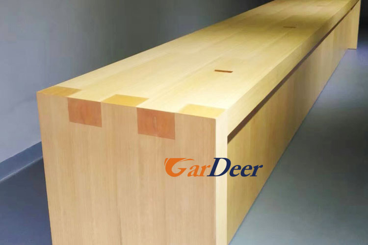 Shenzhen customized ash tree wood grain wood cashier desk for apple store experience