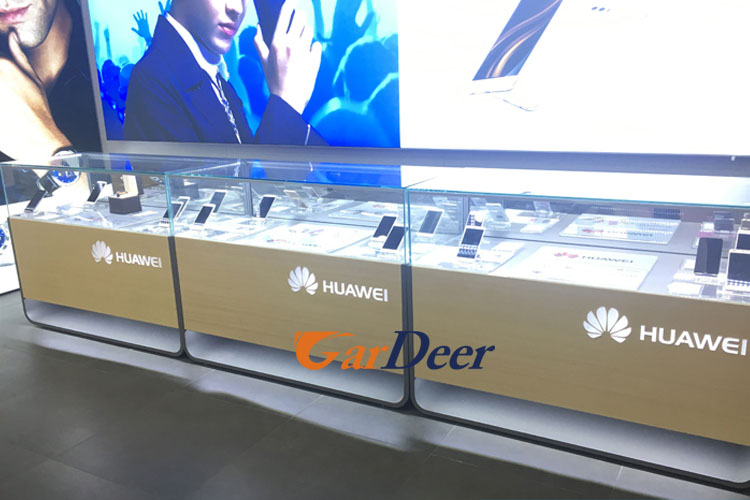 Factory sale mobile phone glass stainless steel display counter for huawei store experience