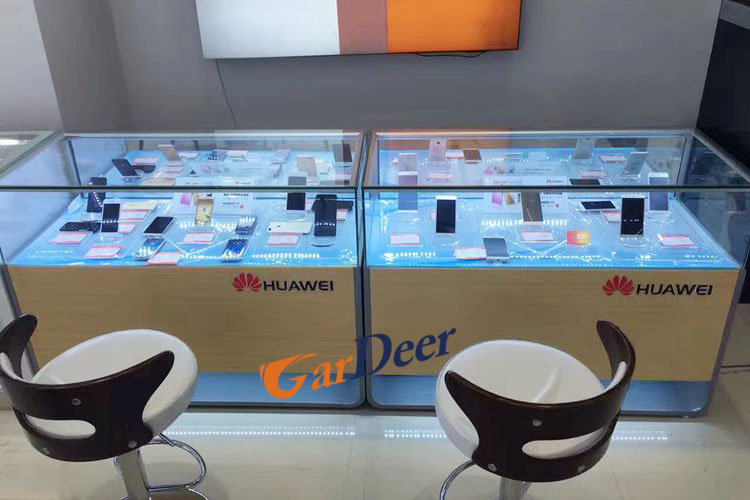 Factory sale mobile phone glass stainless steel display counter for huawei store experience