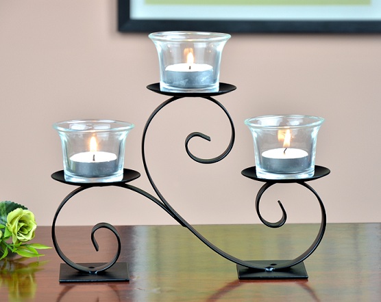 hot sale table home decoration metal candle holder with glass cup