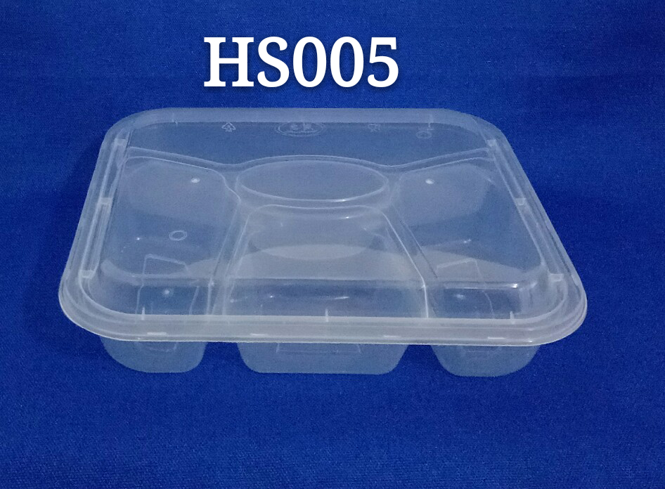 Rectangle Five Compartments Disposable Airtight PP Plastic Microwave Safe Food Container